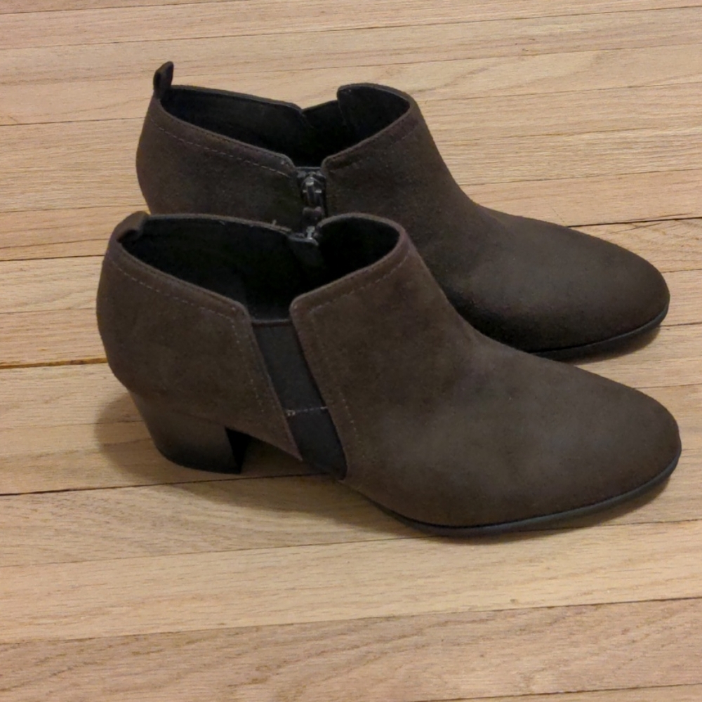 Franco Sarto dark brown fabric ankle bootie